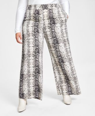 Bar III - Plus Size Snakeskin-Print High-Rise Wide-Leg Pants
