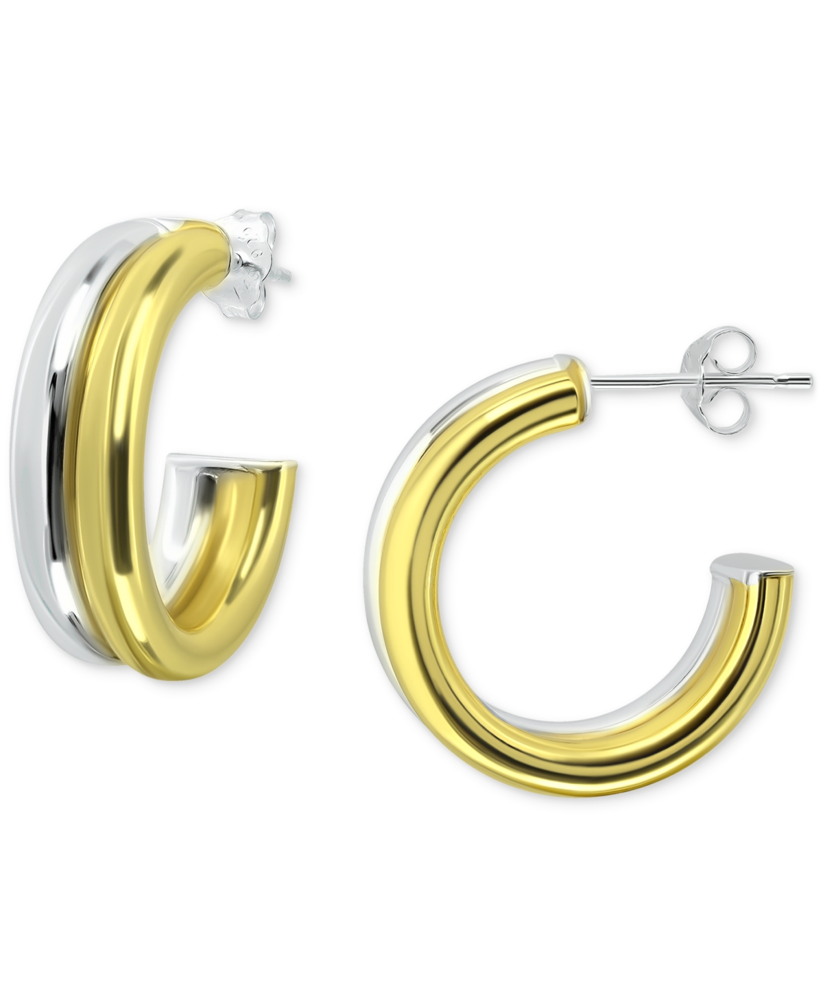 Giani Bernini Polished Double Small Hoop Earrings In Sterling Silver & 18k Gold-plate, 3/4", Created For Macy's In Two-tone