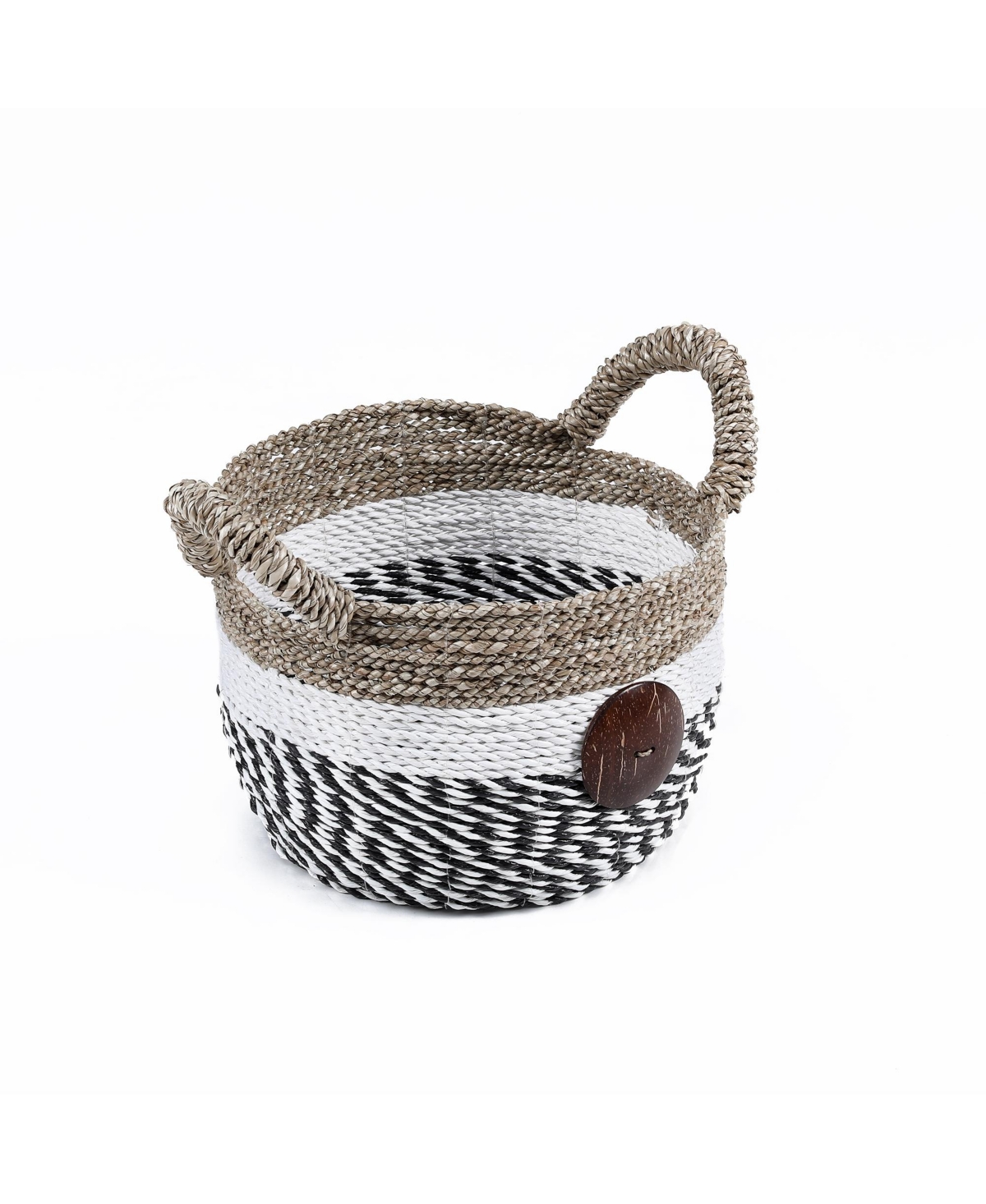 Shop Baum 3 Piece Raffia And Sea Grass Storage Set With Coco Buttons And Ear Handles In Natural