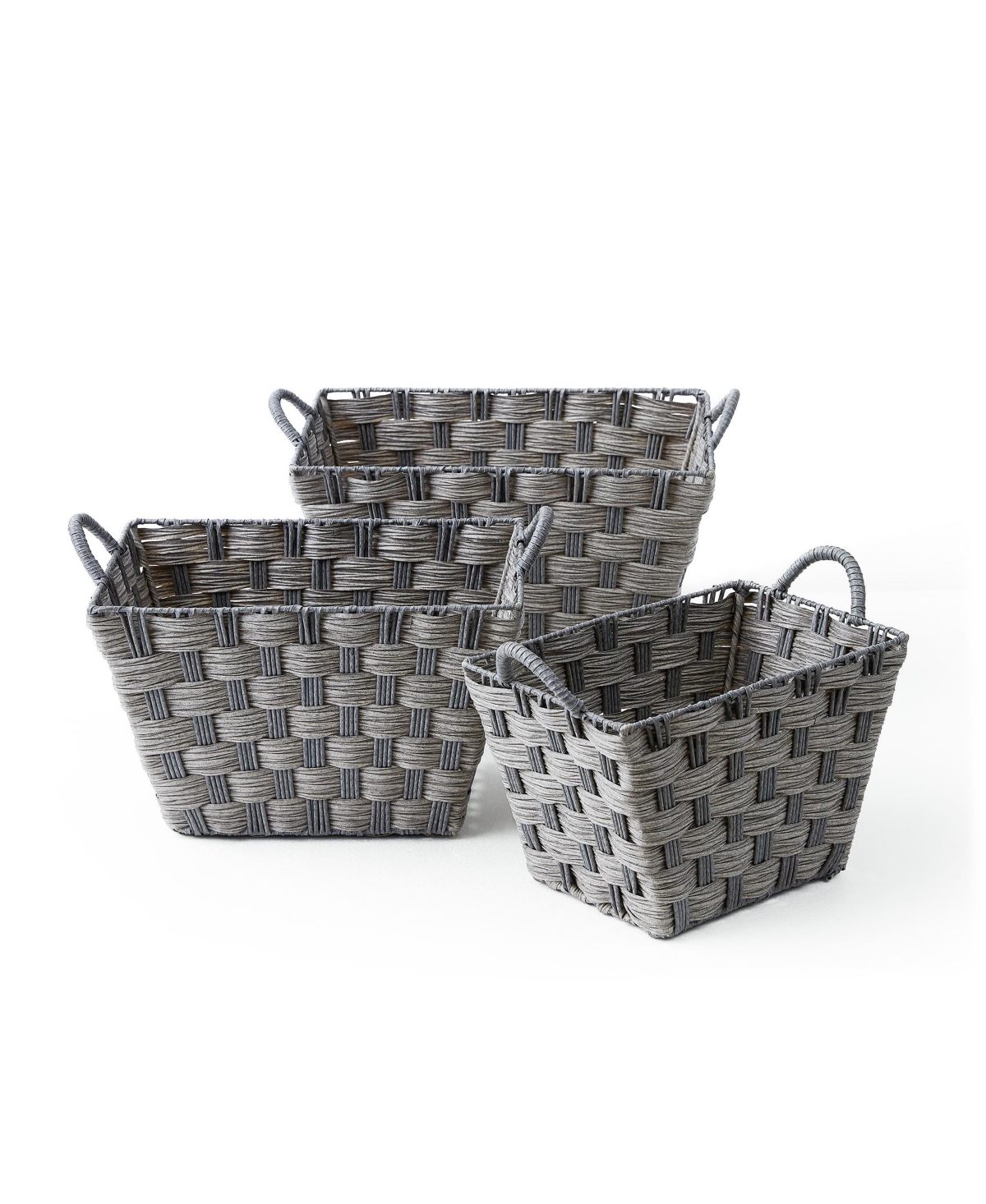 3 Piece Rectangular Faux Wicker Storage Bin Set in Combo Weave with Cut Out Handles - Gray