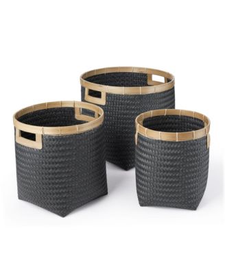 Baum 3 Piece Round Top and Square Bottom Bamboo Basket Set with Cut-Out ...