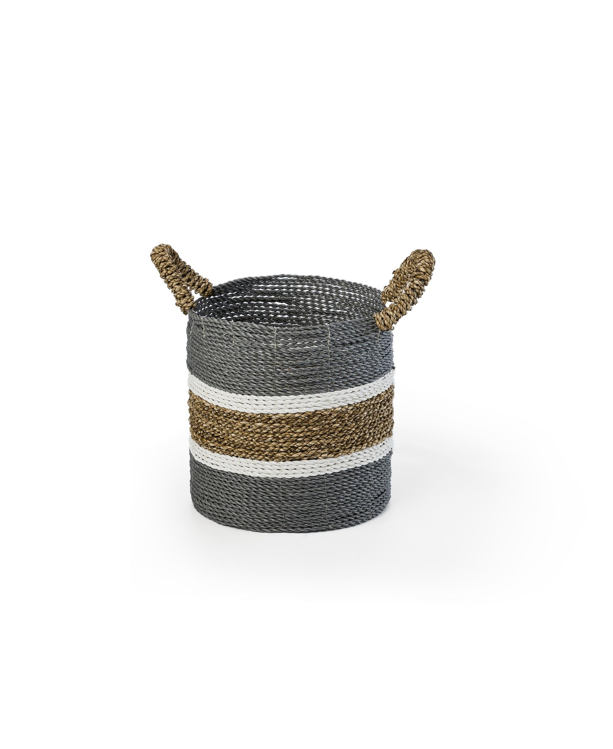 Shop Baum 3 Piece Round Sea Grass And Raffia Basket Set With Ear Handles In Gray And Tan