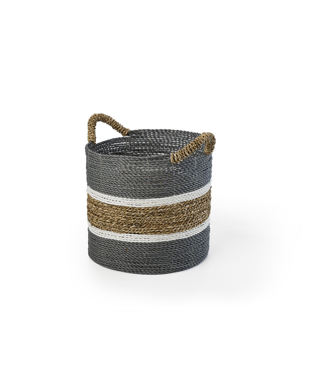 Shop Baum 3 Piece Round Sea Grass And Raffia Basket Set With Ear Handles In Gray And Tan