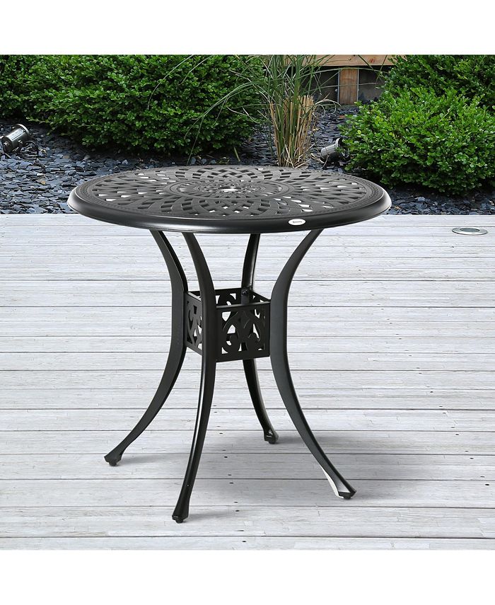 Outsunny 30" Round Patio Dining Table with Umbrella Hole, Antique Cast