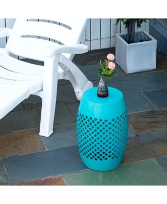 12.5" Steel Patio End Table, Round Hollow Drum Side Table, Accent Table for Indoor & Outdoor, Blue