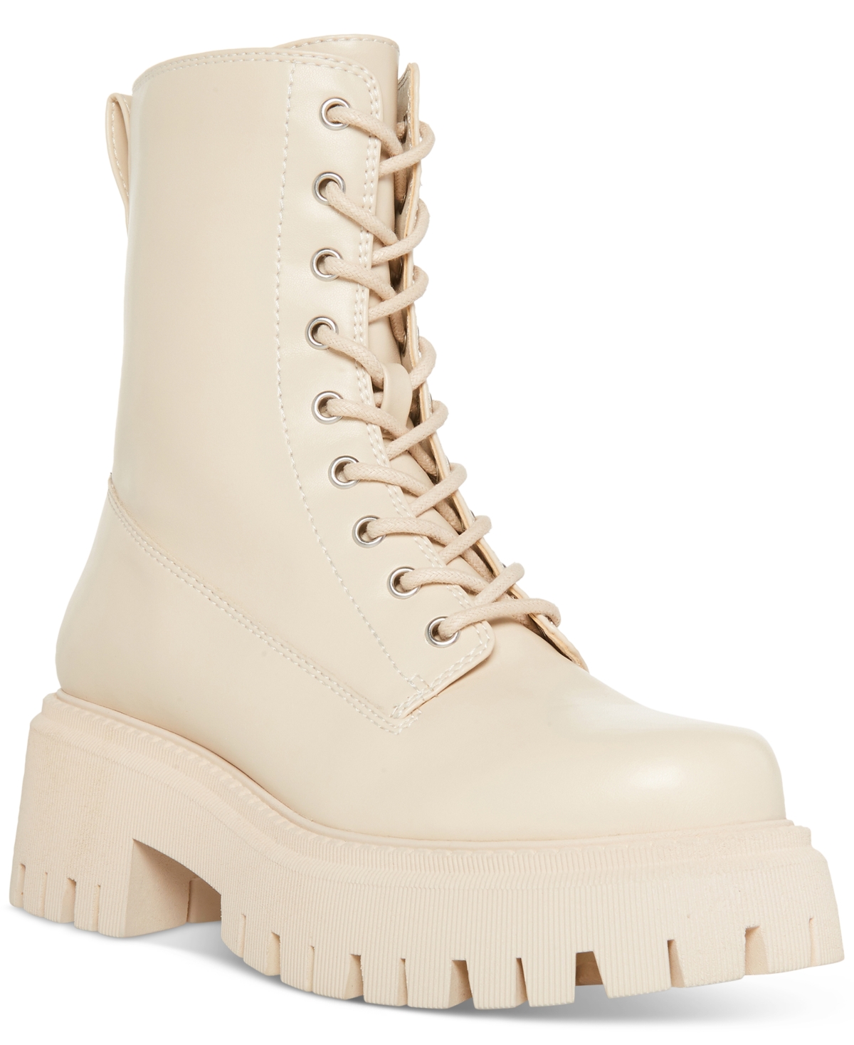 Kknight Lace-Up Lug Sole Combat Booties - Almond