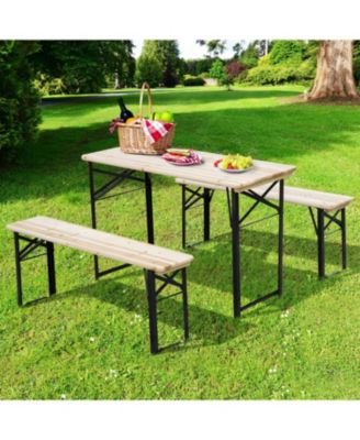 6' Portable Picnic Table and Bench Set, Outdoor Wooden Folding Camping Dining Table Set for Patio Garden Outdoor Activities