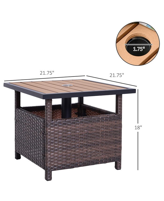 Outsunny 22'' Rattan Wicker Side Table with Steel Frame, Umbrella
