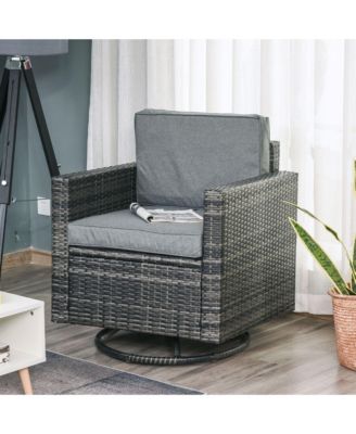 Rattan Wicker Swivel Rocking Chair with Armrest, Soft Thick Cushions, Outdoor Club Chair with Strong Steel Frame for Patio, Lawn, Garden, Yard, Grey