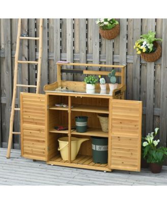 Backyard Garden Tool Storage &amp; Potting Bench w/ 2 Magnetic Close Doors