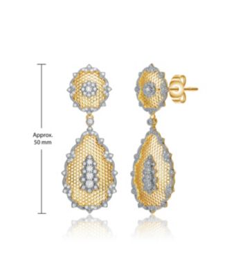 14K Gold Plated 2 Settings Cubic Zirconia Drop Earrings