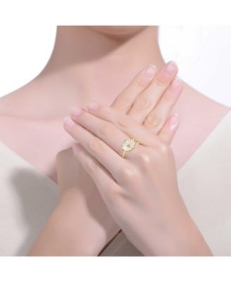 RA Young Adults/Teens 14k Yellow Gold Plated with Cubic Zirconia White Enamel Daisy Flower Ring