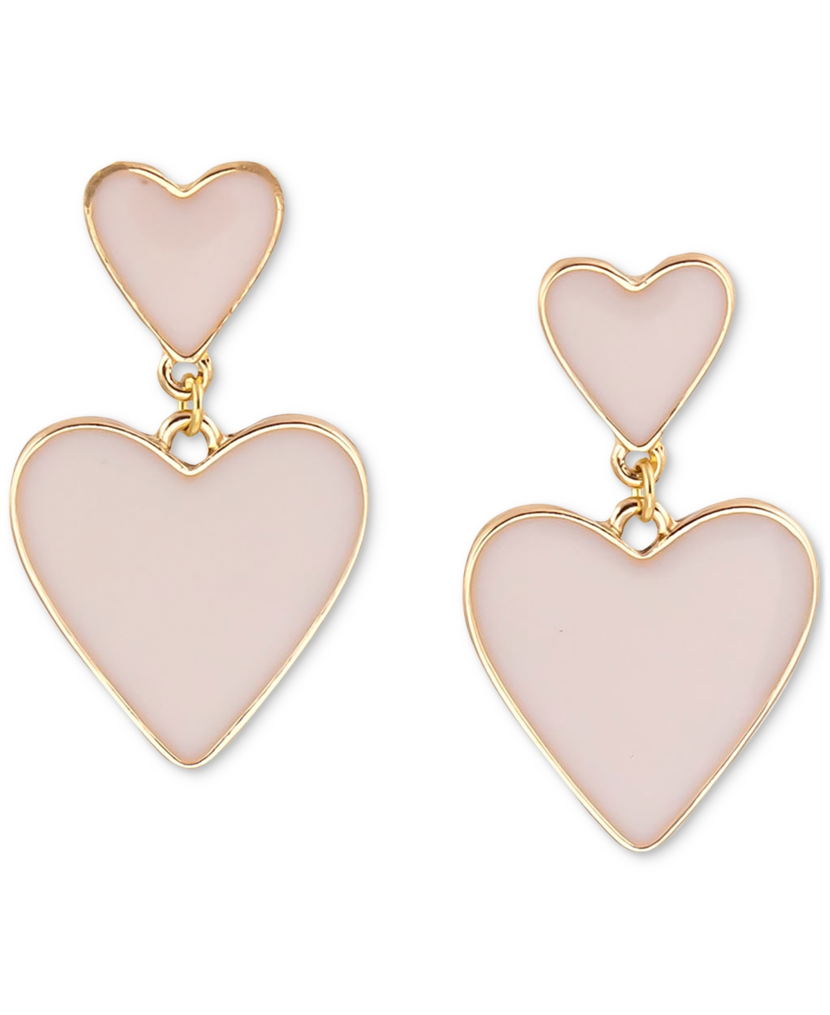 Gold-Tone Color Heart Double Drop Earrings - Beige