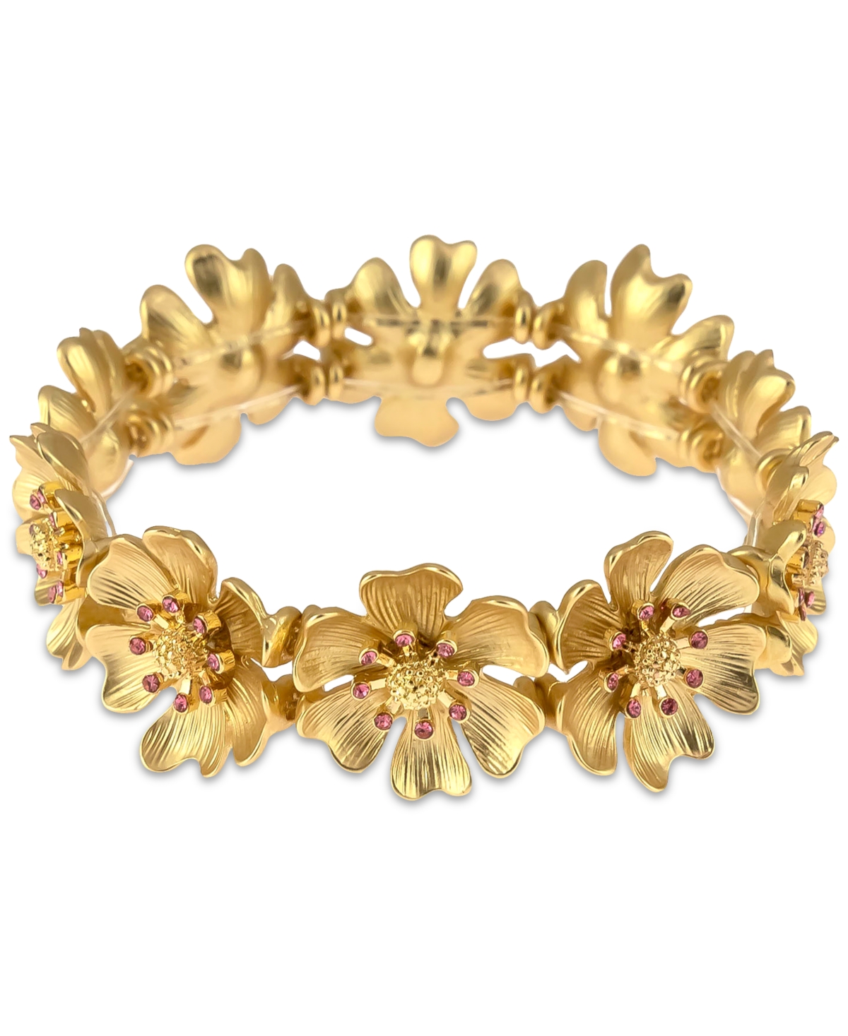 Laura Ashley Gold-tone Color Pave Flower Stretch Bracelet In Pearl