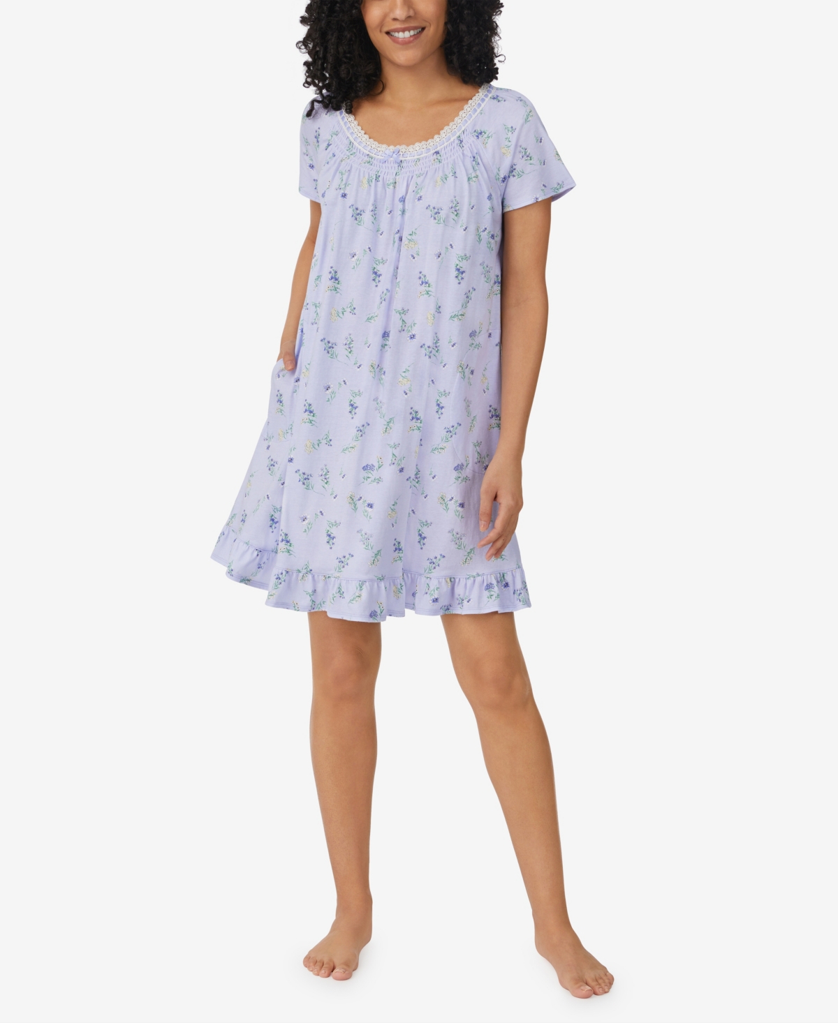 Women's Cap Sleeve Short Sleepshirt Nightgown - Blue Floral