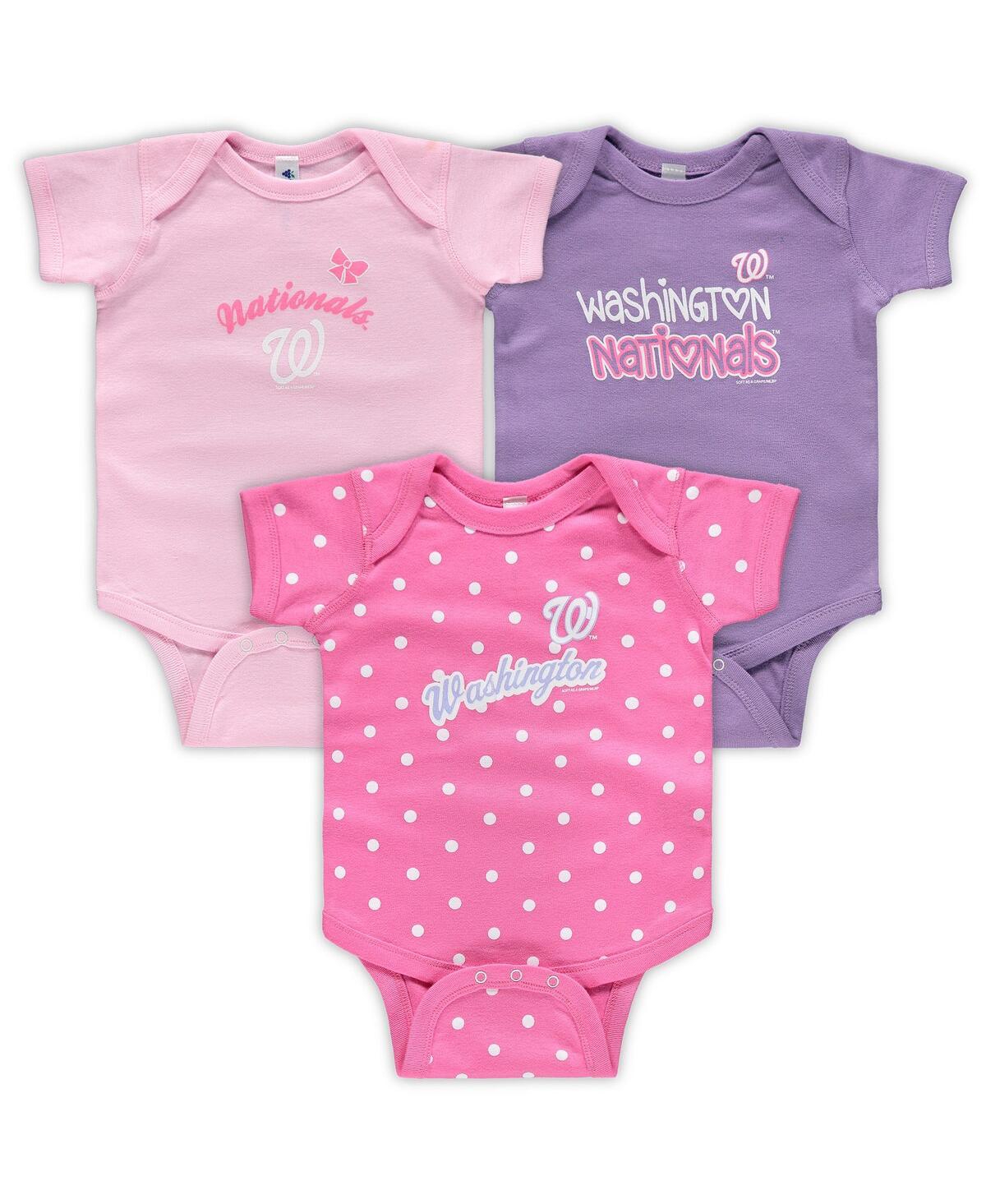 Shop Soft As A Grape Girls Infant  Pink, Purple Washington Nationals 3-pack Rookie Bodysuit Set In Pink,purple