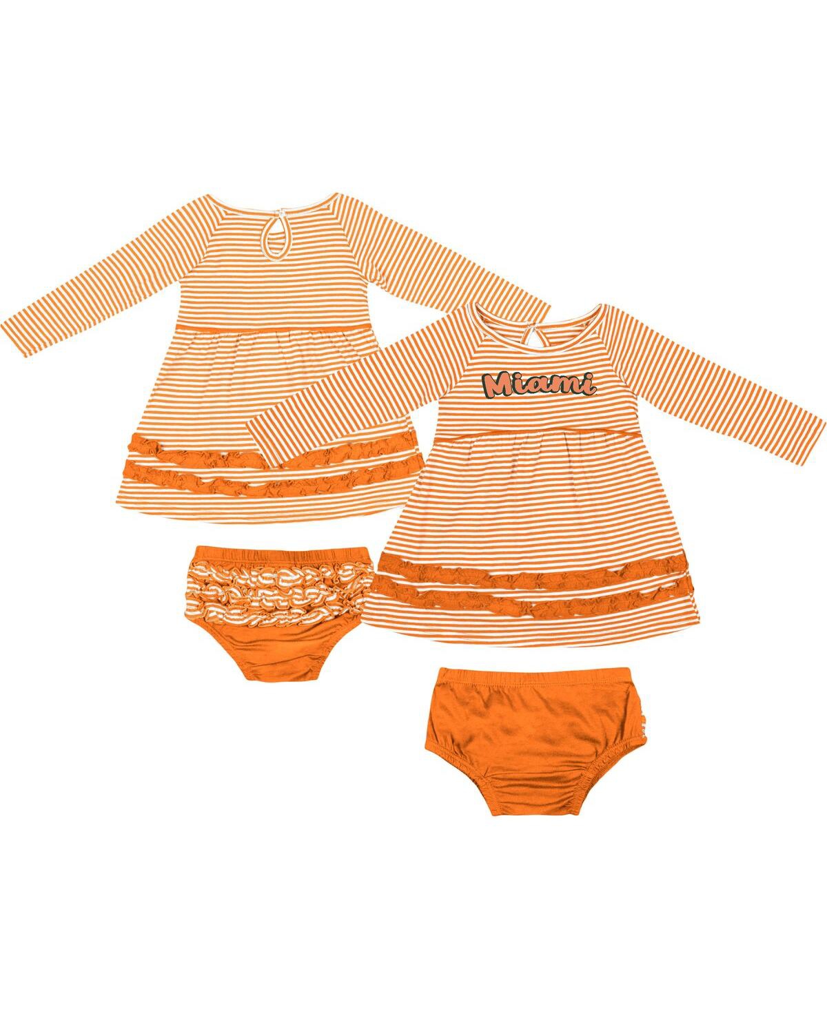 Colosseum Babies' Girls Infant  Orange Miami Hurricanes Whoville Dress And Bloomer Set