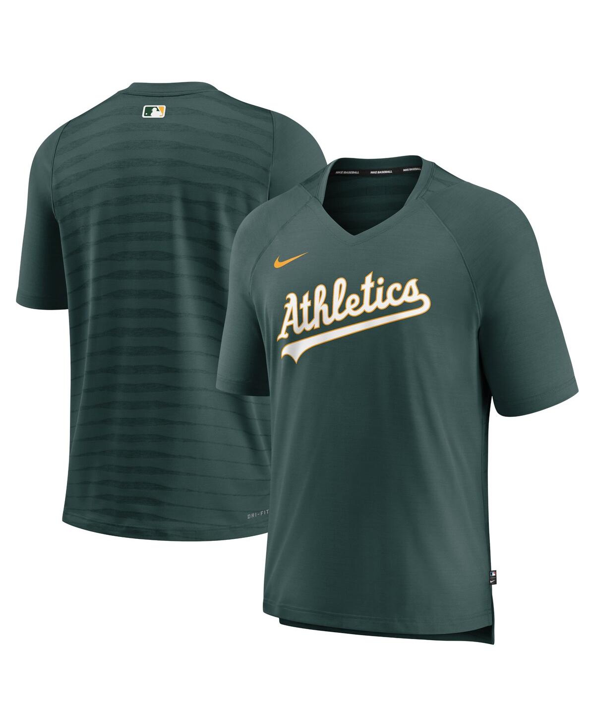 Nike Men's  Green Oakland Athletics Authentic Collection Pregame Raglan Performance V-neck T-shirt