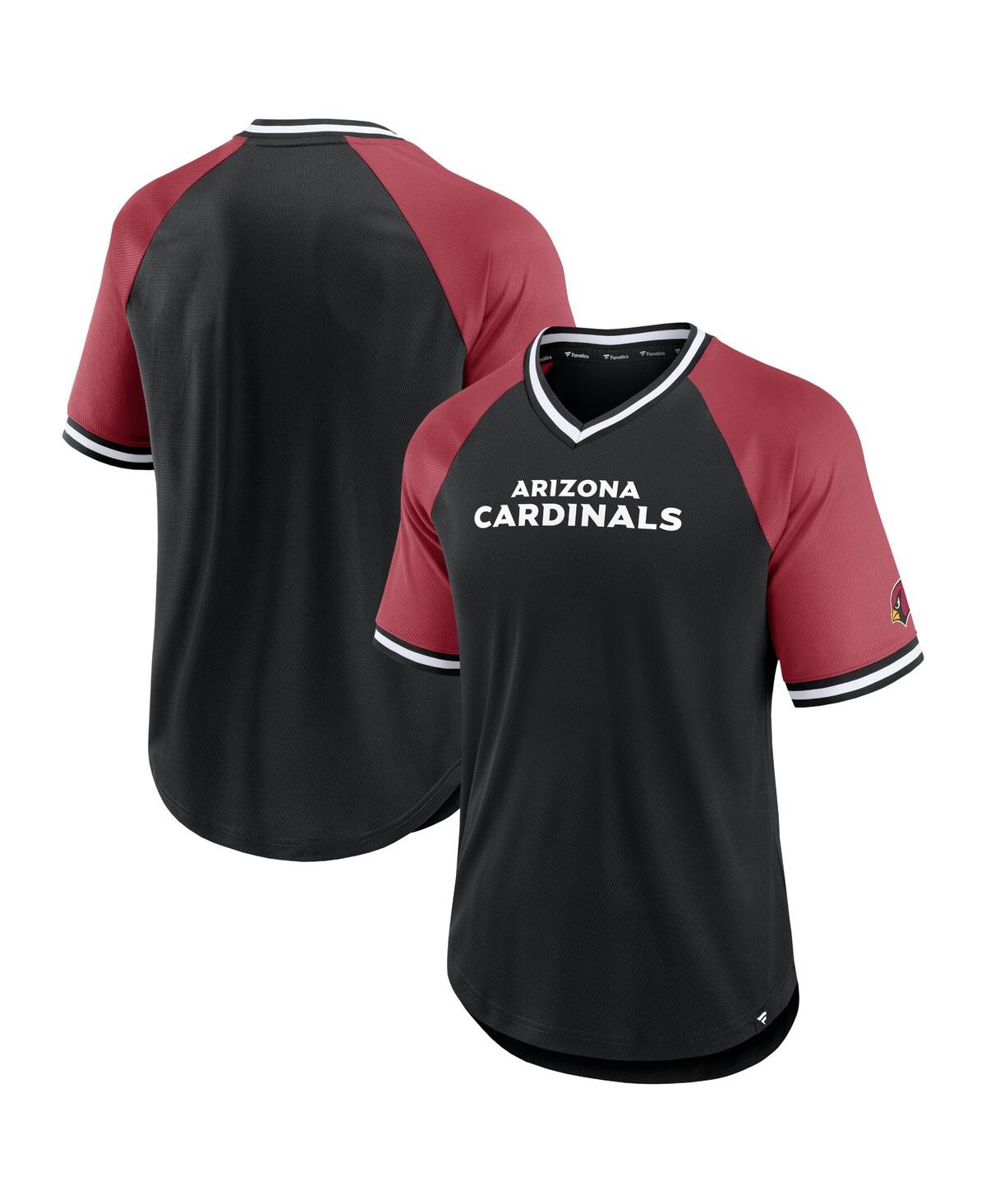 Shop Fanatics Men's  Black, Cardinal Arizona Cardinals Second Wind Raglan V-neck T-shirt In Black,cardinal