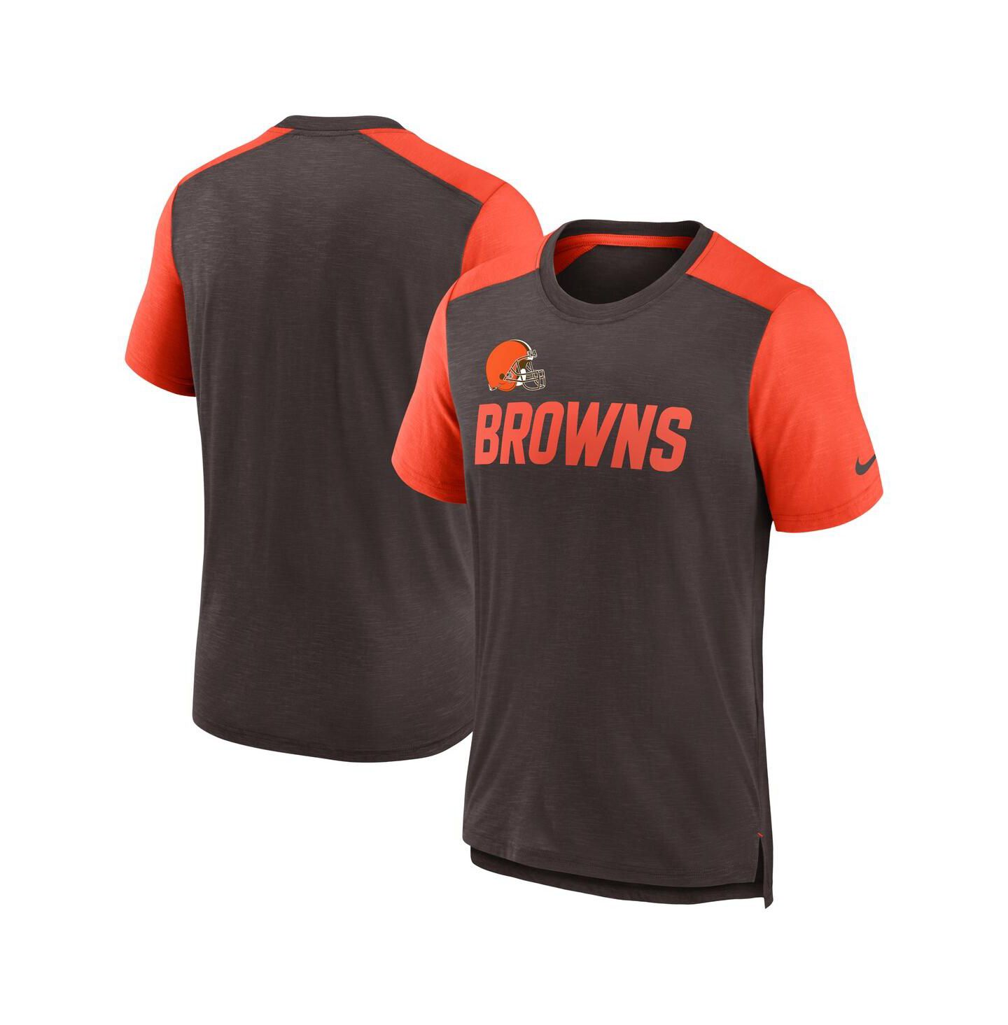 Мужская футболка Nike Heathered Brown, Heathered Orange Cleveland Browns Color Block Team Name — фото 2
