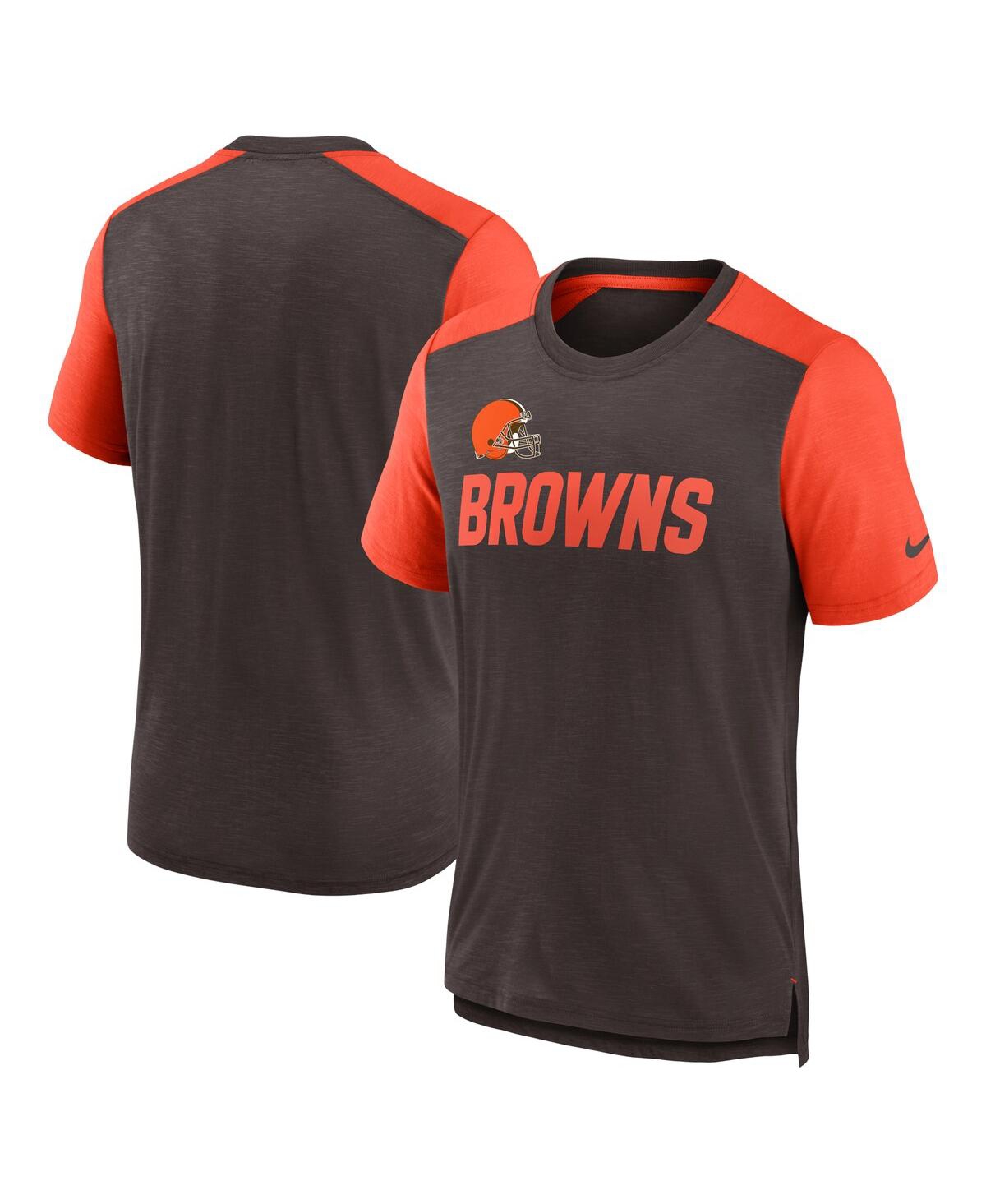 Shop Nike Men's  Heathered Brown, Heathered Orange Cleveland Browns Color Block Team Name T-shirt In Heathered Brown,heathered Orange