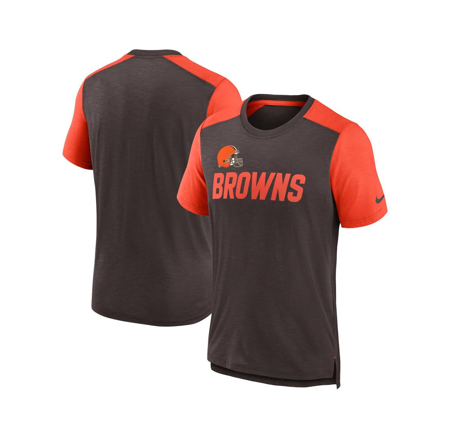 Men's Heathered Brown, Heathered Orange Cleveland Browns Color Block Team Name T-shirt