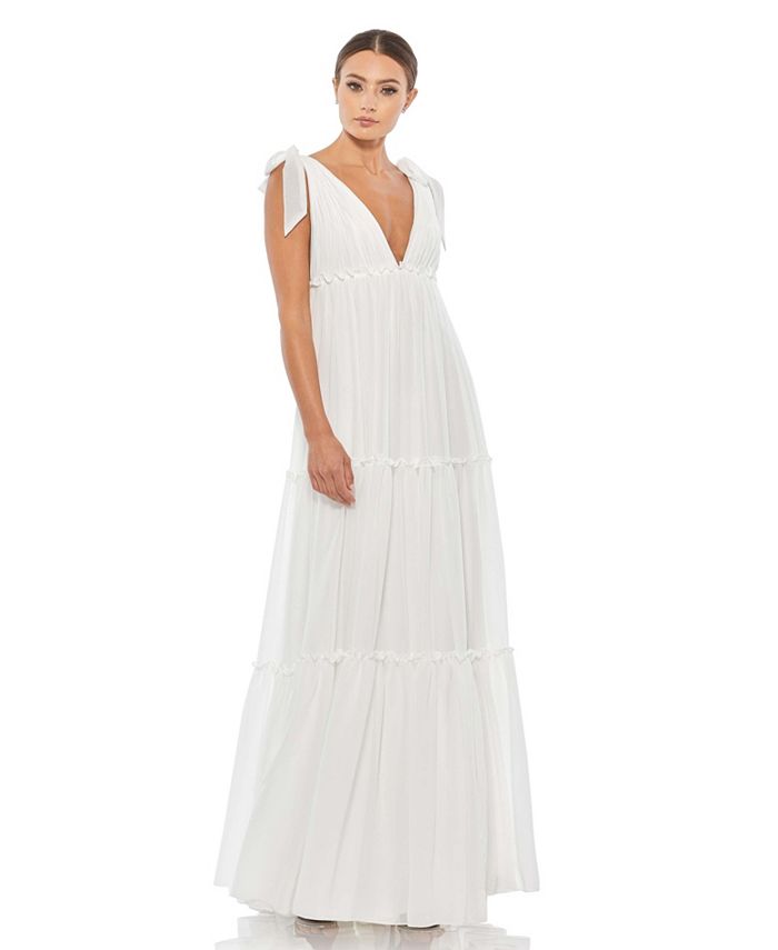 Mac Duggal Women s Ieena Tiered V Neck Plunging Maxi Dress Macy s
