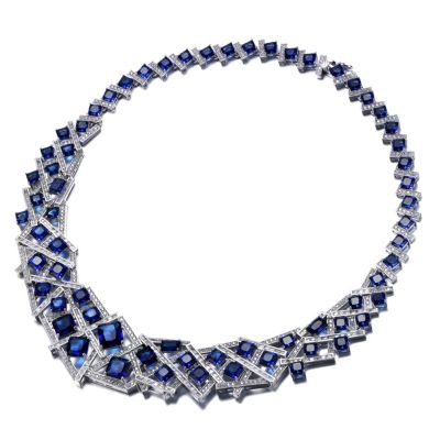 Mesmerizing 3D Geometric Cluster Eternity Necklace with Graduated Basketweave Stack