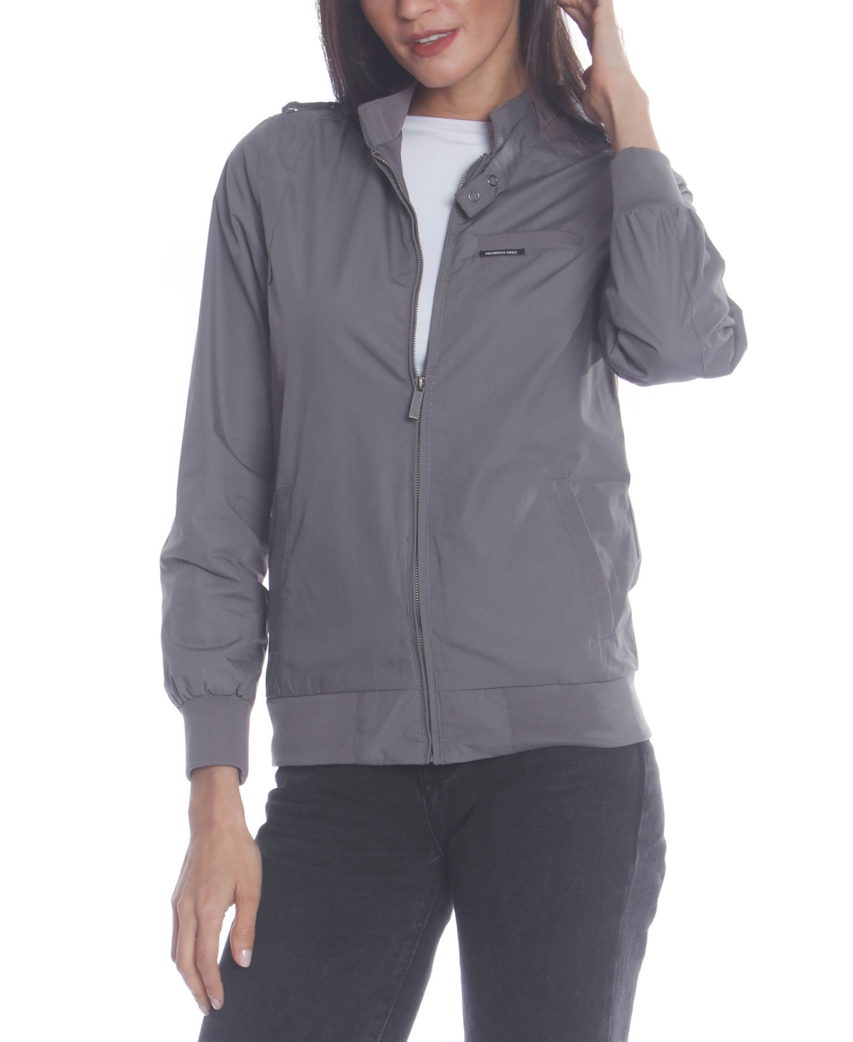 Members Only Women's Classic Iconic Racer Jacket - Large, Light Grey