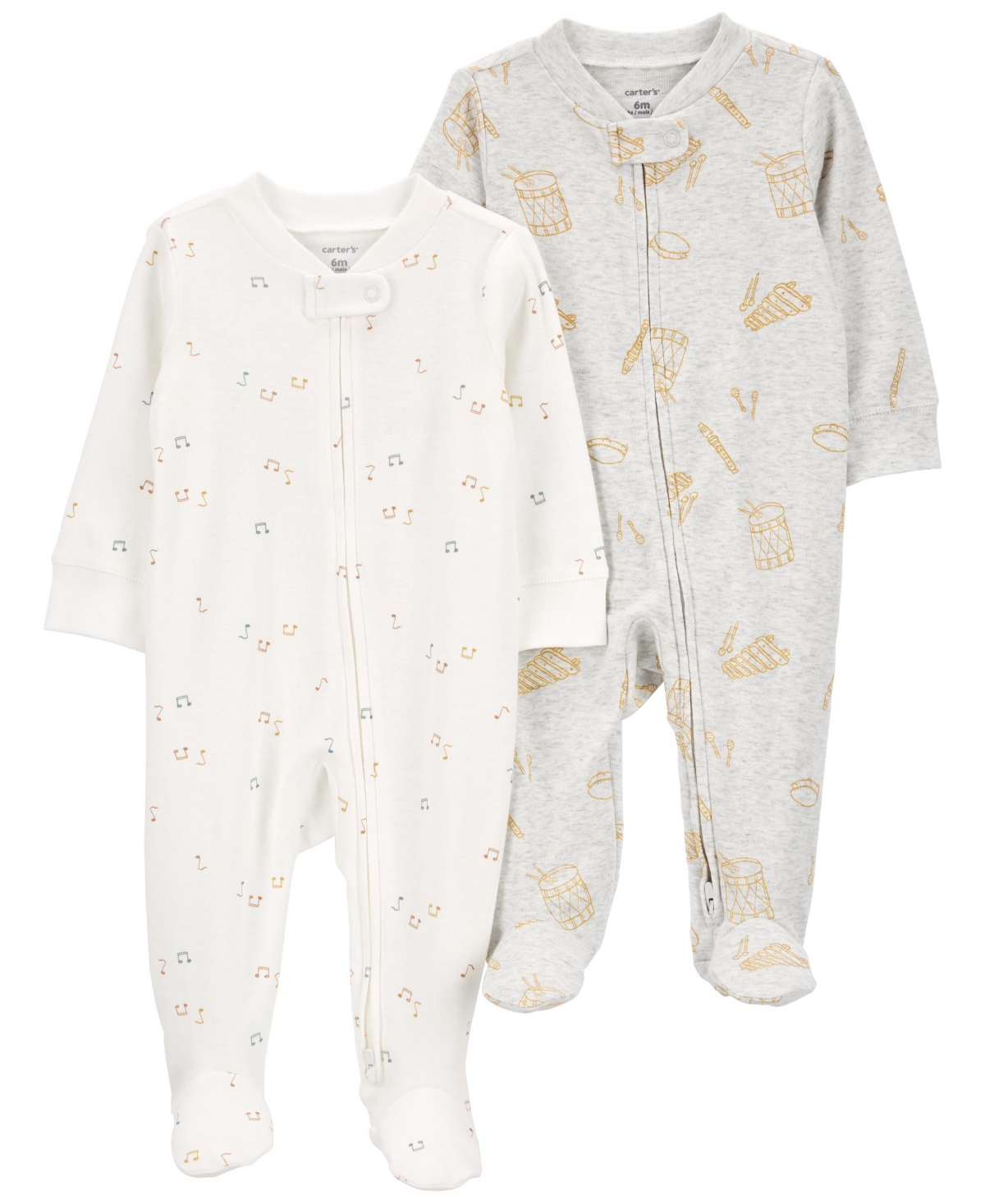 Carter's Baby Boys Or Baby Girls Zip Up Cotton Sleep And Plays, Pack Of 2 In White
