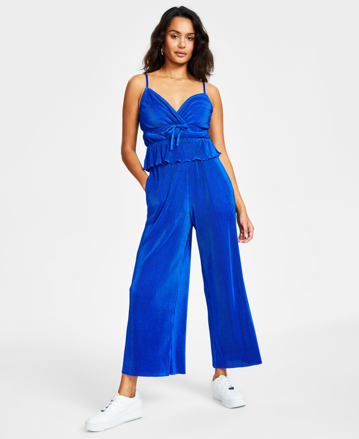 Bar Iii Women's Knit Plisse Wide-Leg Pants, Created for Macy's