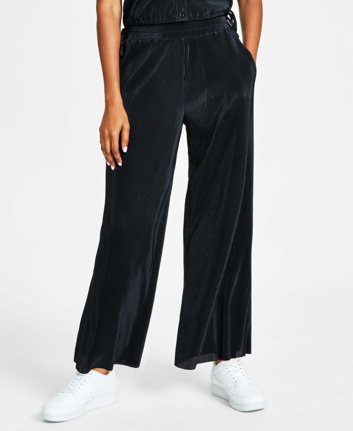 Shop Bar Iii Petite Knit Wide-leg Pants, Created For Macy's In Deep Black