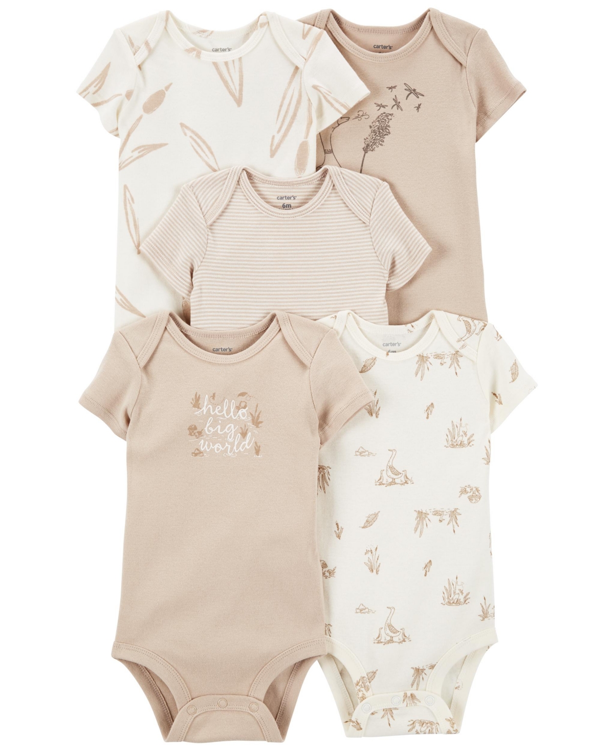 Carter's Baby Boys Or Baby Girls Short Sleeve Bodysuits, Pack Of 5 In Neutral