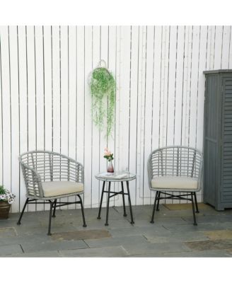 3pc Patio Bistro Set, PE Rat Barrel Chairs & Table,