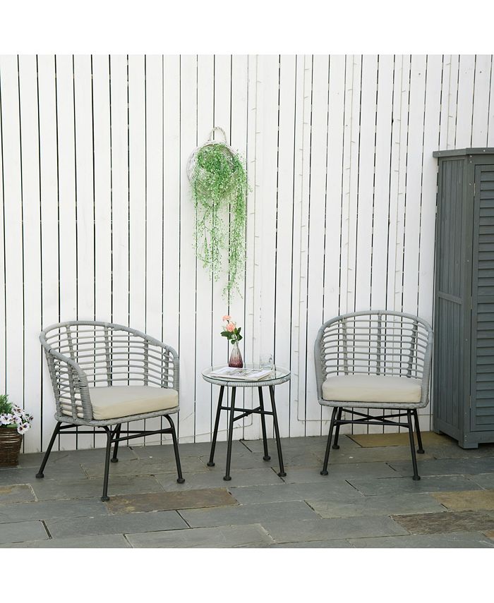 Outsunny 3Piece Patio Bistro Set, Outdoor Wicker Conversation Set with