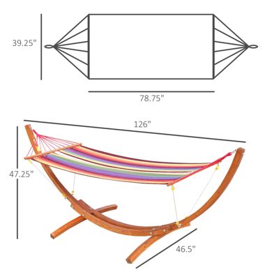 Wooden Curved Arc Hammock Stand with Cotton Hammock Outdoor Patio Swing Multicolor