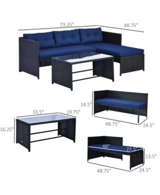 3-Piece Wicker Patio Furniture Sets, Rattan Conversation Sets, Sectional sofa set with Cushioned Lounge Chaise for Garden Poolside or Porch Lounging, Blue