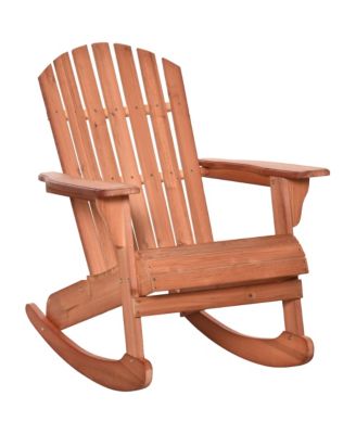 Wooden Adirondack Rocking Chair Outdoor Lounge Chair Fire Pit Seating with Slatted Wooden Design, Fanned Back, & Classic Rustic Style for Patio, Backyard, Garden, Lawn Teak