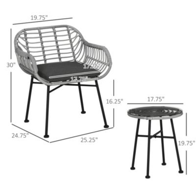 3 Piece Patio Set, PE Rat Table and Chairs,