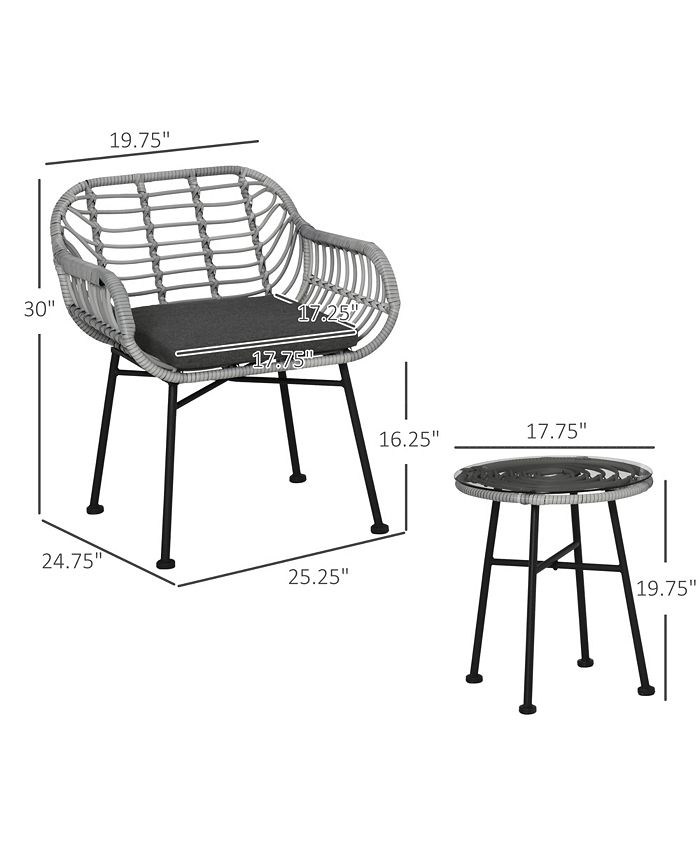 Outsunny 3Piece Patio Conversation Bistro Set, Outdoor Wicker