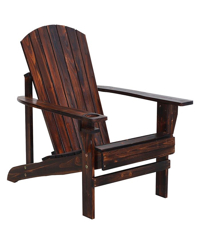 Outsunny Wooden Adirondack Chair, Outdoor Patio Lawn Chair with Cup