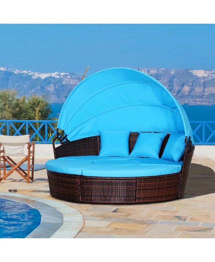 Outsunny 4pc Rattan Patio Furniture Set, Round Convertible Daybed or