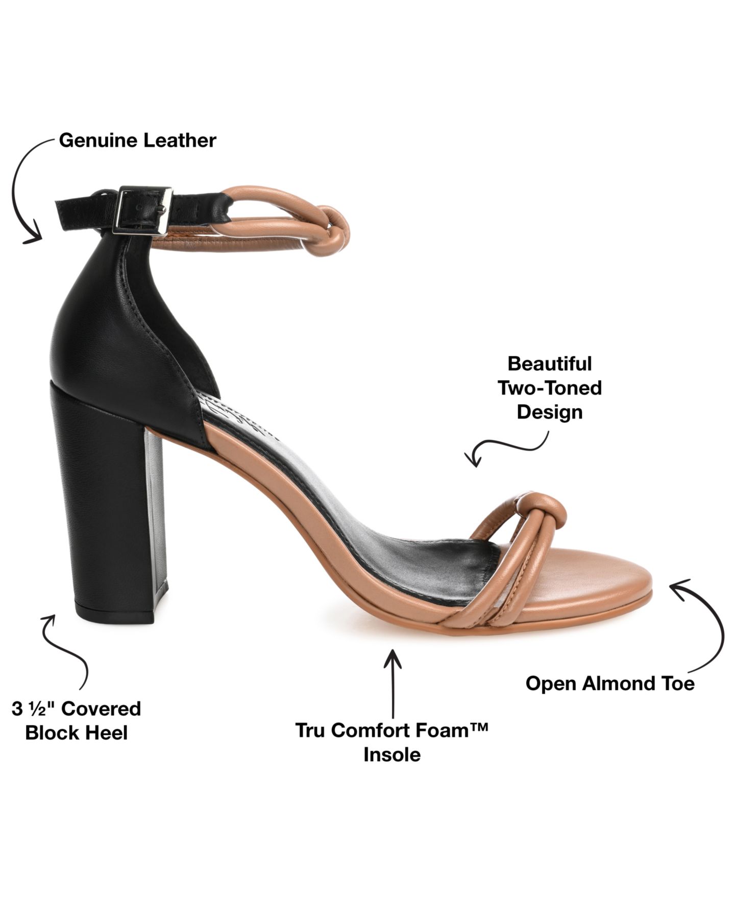 Женские сандалии Journee Signature Jettah Block Heel, цвет: Чёрный / Светло-коричневый — фото 6