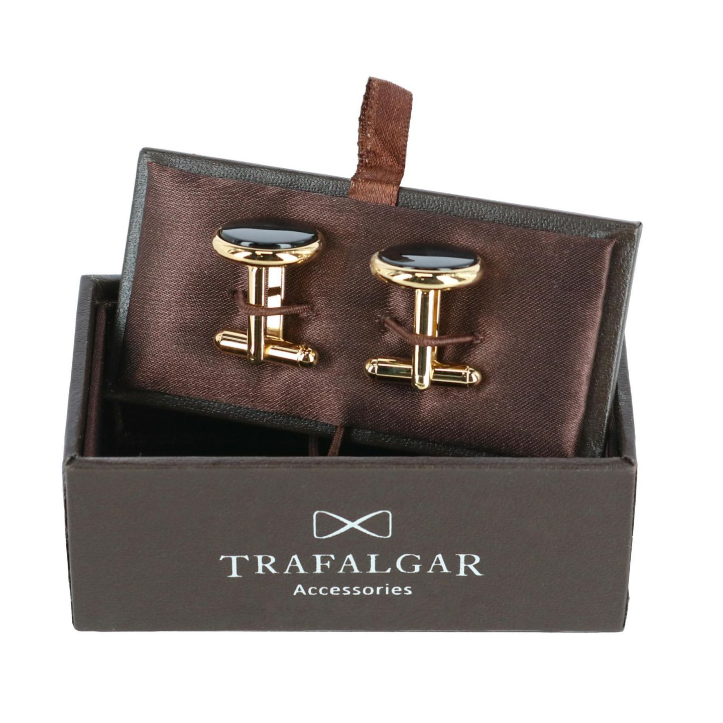 Мужские запонки TRAFALGAR Sutton Round Genuine Onyx Cufflinks, цвет: 24 Золотой / Чёрный — фото 2