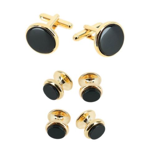 Мужские аксессуары Trafalgar Sutton Genuine Onyx Formal Set (Cufflinks and Tuxedo Studs), цвет: 24 Золотой / Чёрный