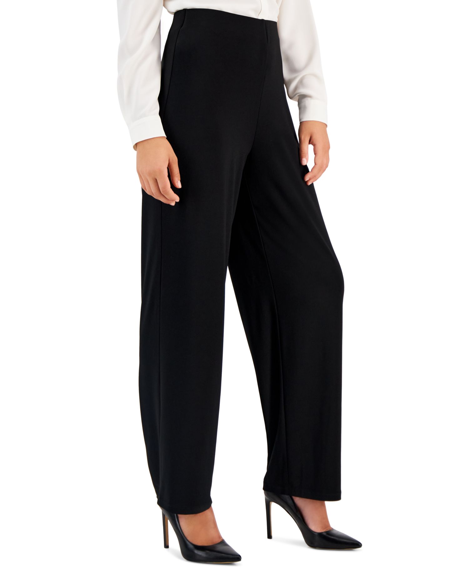 Women's Solid Interlock Twist Yarn Wide Leg Knit Pants