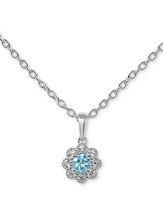 Macy's - Aquamarine (1/5 ct. t.w.) & White Topaz (1/5 ct. t.w.) Flower 18" Pendant Necklace in Sterling Silver
