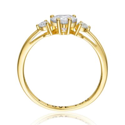 Sterling Silver Heart and Round Clear Cubic Zirconia's Three-Stone "I Love You" Ring