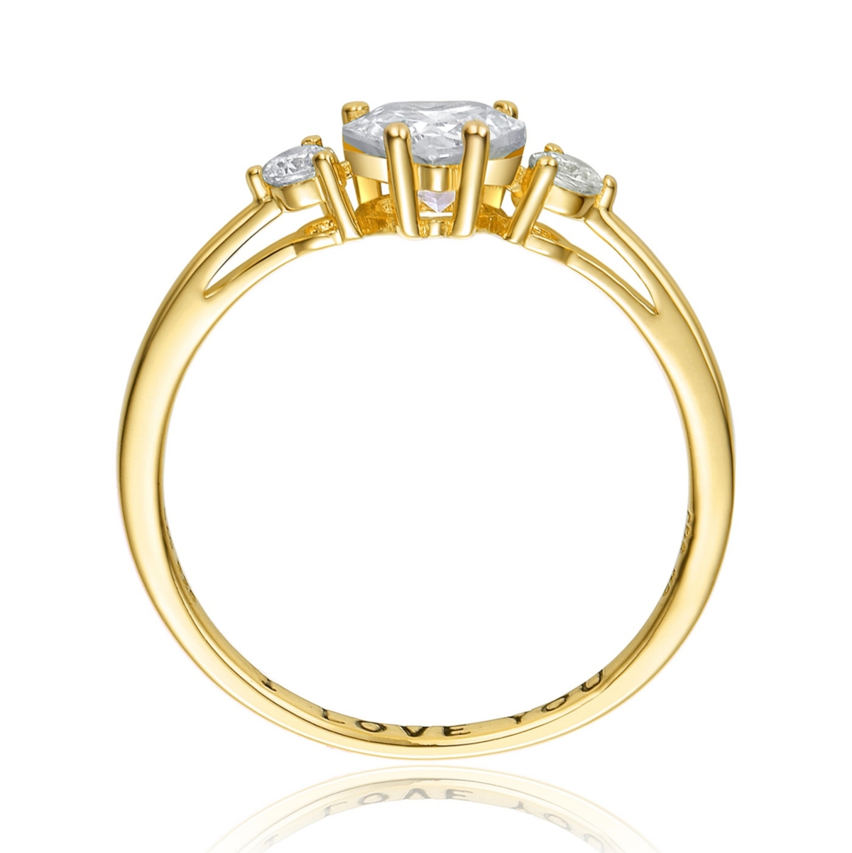 Genevive Sterling Silver with 18K RosePlated Heart and Round Clear Cubic Zirconias Three-Stone 
