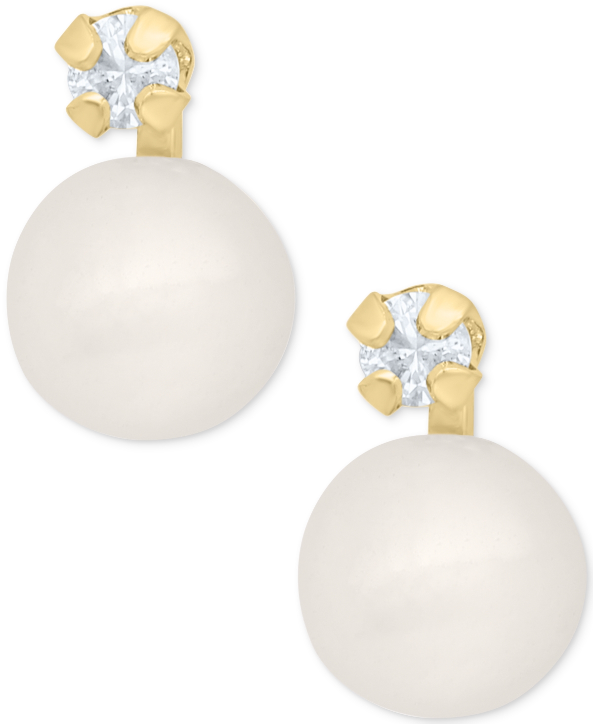 Children's Cultured Freshwater Pearl (4mm) & Diamond Accent Stud Earrings in 14k Gold
